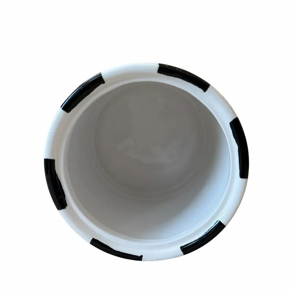 Almeria Checkered Ceramic Canister w/ Lid Black & White 8.5x6 NEW